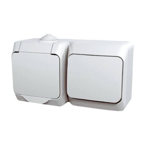 Steckdose + Schalter, Schneider Electric, weiß, IP44, 16 A