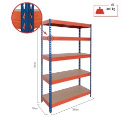 Lagerregal 192 x 100 x 50 cm, orange + blau, 300 kg / Regal