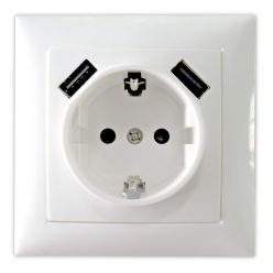Steckdose mit 2 USB-Anschlüssen, Schuko16A, Hoff, weiß