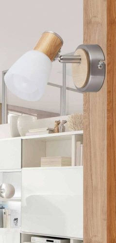 Wandleuchte, Gavin 6486, 1 x E14, Chrom + Holz + Weiß