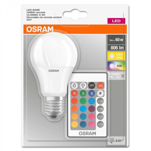 Osram LED  RGBW 9W E27 szabályozható, 2700K  (színváltós) + távirányító