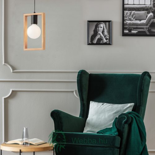 Kronleuchter, Holz 01-1664, 1 x E27, mattschwarz und Buche natur