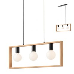   Kronleuchter, Holz 01-1665, 3 x E27, mattschwarz und Buche natur