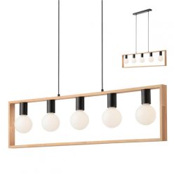   Kronleuchter, Holz 01-1666, 5 x E27, mattschwarz und Buche natur