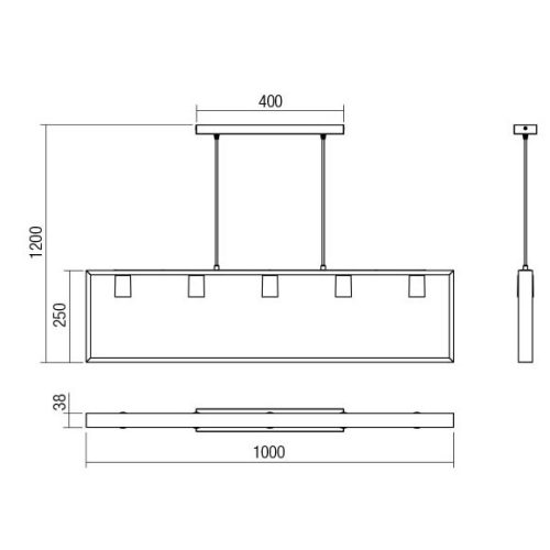 Csillár, Timber 01-1666, 5 x E27, matt fekete és natúr bükkfa