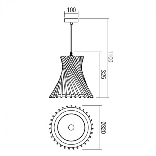 Kronleuchter, Shanghai 01-1595, 1 x E27, D 320, schwarz + Wengeholz