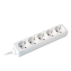   Elosztó 5-dugaljas 16A 250V 3500W, fehér; H05VV-F 3G1,5 / 5m COMMEL