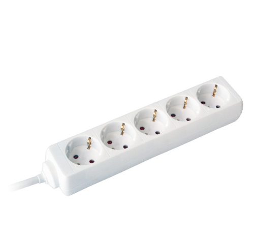 Elosztó 5-dugaljas 16A 250V 3500W, fehér; H05VV-F 3G1,5 / 5m COMMEL