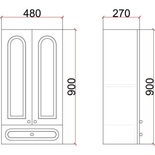 Hängender Badezimmerschrank, weiß, 48 x 90 x 27 cm