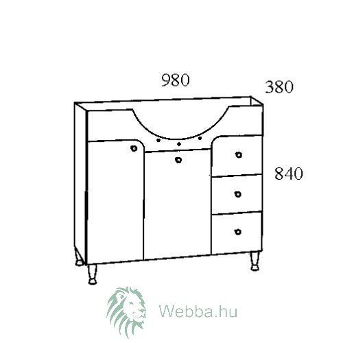 Fürdőszobai bútor mosdókagylóhoz, Arthema, fiókokkal, ajtóval és szennyeskosárral, fehér, 98 x 38 x 84 cm