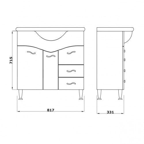 RIMINI 977S UNTERSCHRANK MIT WASCHBECKEN 86X85X47CM