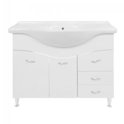   Badezimmerschrank + Waschbecken mit Schubladen und weißen Türen, 86 x 105 x 50 cm