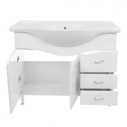 Badezimmerschrank + Waschbecken mit Schubladen und weißen Türen, 86 x 105 x 50 cm