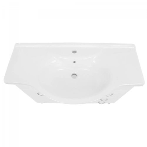 Badezimmerschrank + Waschbecken mit Schubladen und weißen Türen, 86 x 105 x 50 cm