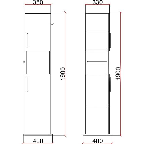 Álló fürdőszoba szekrény, 2 ajtós, forgó, Martplast Reflex, fehér, jobbra nyíló, 190 x 36 cm