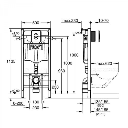 Wc tartály Beépithető 9L 