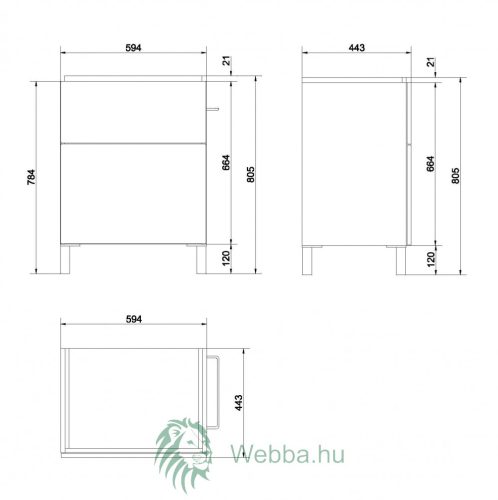 Fürdőszobai bútor mosdókagylóhoz, Cersanit Smart, fiókokkal, fehér / hamu, függesztett beépítés, 60 x 45 x 67 cm
