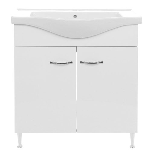 Badezimmerschrank + Waschbecken + weißer Spiegel. Fokus 850