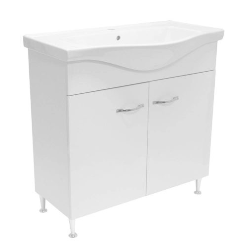 Badezimmerschrank + Waschbecken + weißer Spiegel. Fokus 850