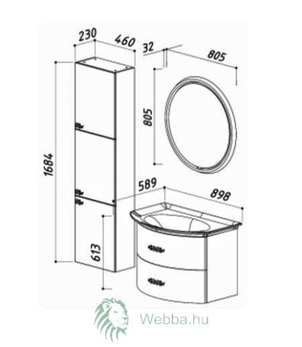 Függesztett fürdőszobai szekrény, Martplast Versal, bézs, 3 ajtós, MDF, 46 x 23 x 168,4 cm