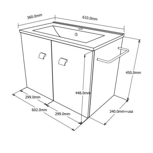 Badezimmerschrank + Waschbecken + Spiegel, Savini Due Zaffiro, Eiche, 61 x 36 x 115