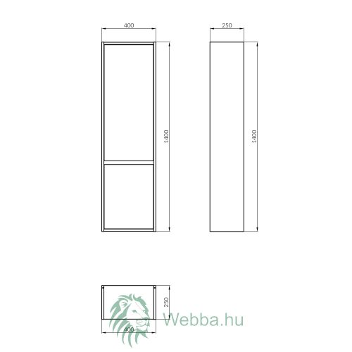Falra szerelhető fürdőszobai szekrény, Cersanit Crea, 2 ajtós, fehér, 40 x 140 x 25 cm