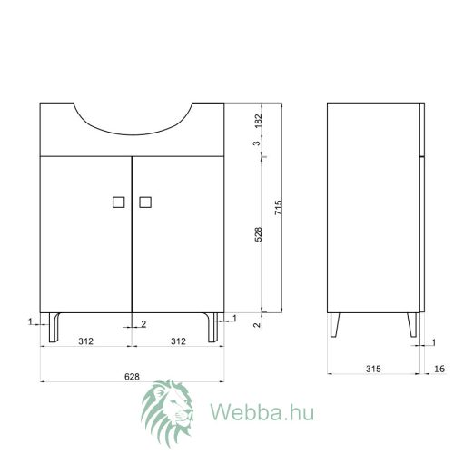 Fürdőszoba mosdó + tükör Savini Due Melany, ajtókkal, fehér, 65 x 71 x 45,5 cm