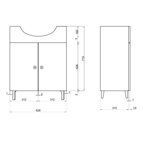 Fürdőszoba szekrény + mosdókagyló + tükör Savini Due Facile, 65 x 88,5 x 45,5 cm