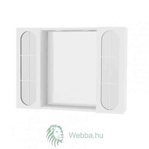 Fürdőszoba szekrény tükörrel, világítással és polccal, 2 ajtós, Savini Due Eco, fehér, 76,9 x 15,1 x 57,1 cm