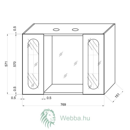 Fürdőszoba szekrény tükörrel, világítással és polccal, 2 ajtós, Savini Due Eco, fehér, 76,9 x 15,1 x 57,1 cm