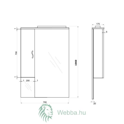 Fürdőszoba szekrény tükörrel és világítással, 1 ajtó, bal, Savini Due Rimini, fehér, 70 x 106 cm