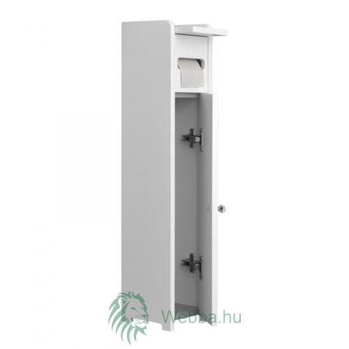 Fürdőszoba szekrény padlón, 1 ajtós, wc papír tartóval, fehér, 18 x 80 x 18 cm