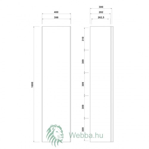 Függesztett fürdőszoba szekrény, Cersanit Virgo, 1 ajtós, fehér, 40 x 160 x 30 cm