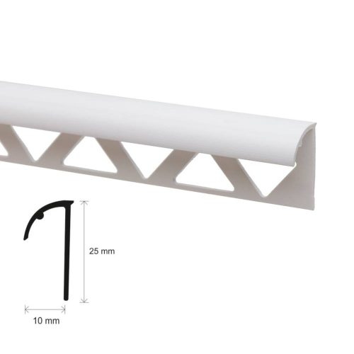PVC profil, sima, fehér, 10 x 25 x 2500 mm