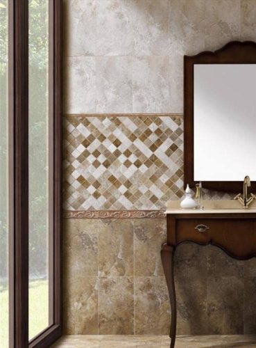 Dekorfliese, Denver, creme, Bandmuster, 6 x 25 cm