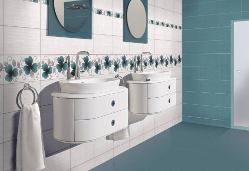 Dekorfliesen, Cesarom Vision, Blumenmuster, türkis, glänzend, 5 x 40,2 cm