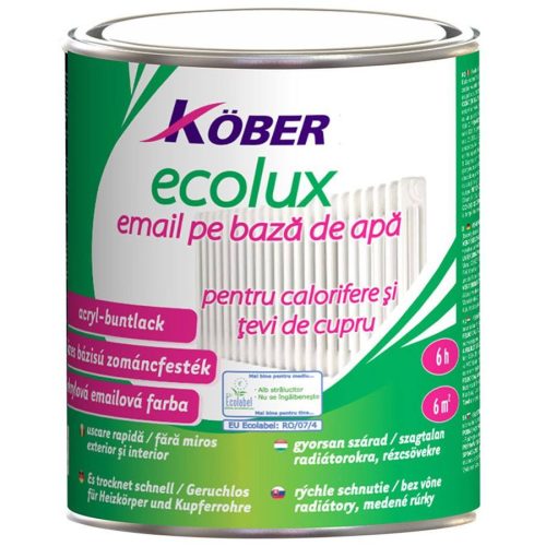 Radiátorfesték, Akril, Köber Ecolux, beltér / kültér, fehér, V82101-C, 0,75 L