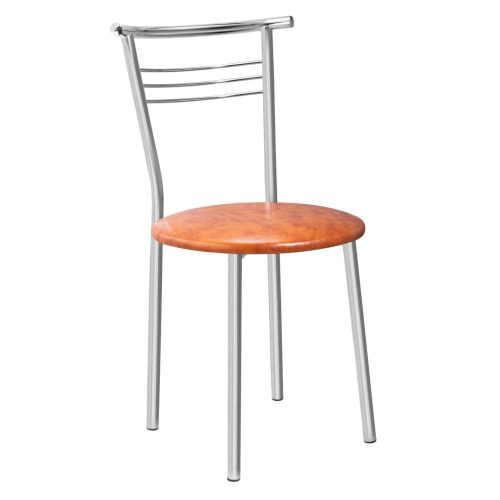Markos rögzített konyha / nappali szék, kárpitozott, króm acél + világosbarna bőr