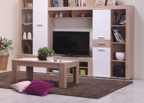 Marengo Couchtisch, Sonoma Eiche + Latte / Weiß, 112 x 65,5 x 46,5 cm 1C