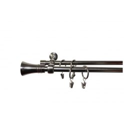   Doppelgardinenstange, nickelfarben, Metall 19 + 16 mm / 160 cm + Zubehör DE-SJ86N