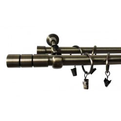   Doppelgardinenstange antik kupferfarben, Metall 19 + 16 mm / 160 cm + Zubehör DE-GZ04A