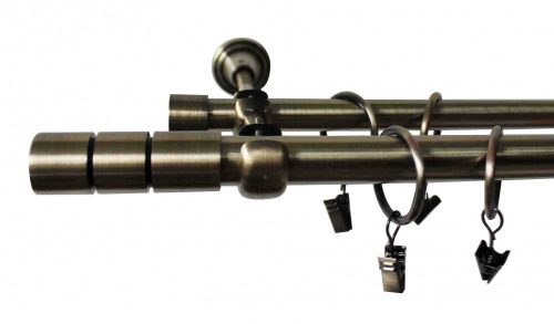 Doppelgardinenstange antik kupferfarben, Metall 19 + 16 mm / 160 cm + Zubehör DE-GZ04A