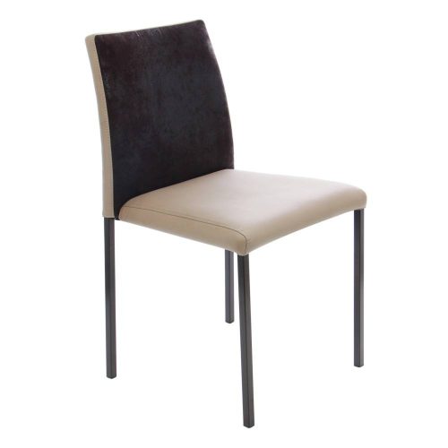 Konyha- / nappali szék, kárpitozott, barna acél, bőrutánzat barna + fekete, Ázsia