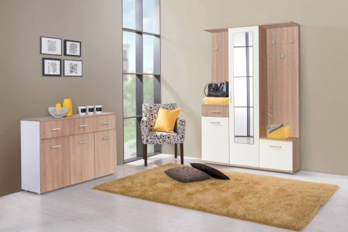 Vorraumschrank 133,5x33x197,5cm Sonoma + Weiß 2C