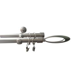   Doppelgardinenstange nickelfarben, Metallgalerie 19 mm / 240 cm + Zubehör YF035240D-SN