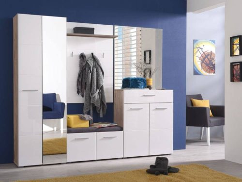 Einschub-Wandaufhänger mit 4 Aufhängern hellweiß + eiche grau, 760 x 196 x 1140 mm 2C