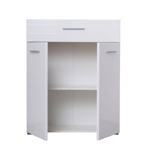 Flurschrank Beny 2K1F Eiche grau + weiße Glanzfolie, 79 x 35 x 97,5 cm, 2C