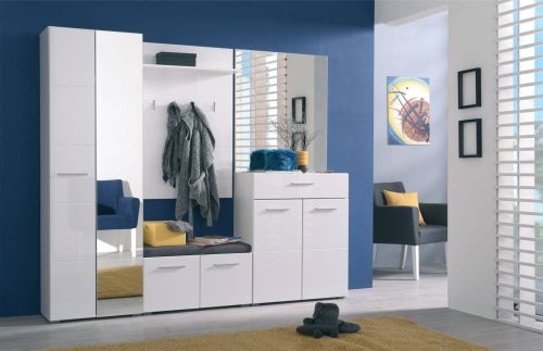Flurschrank Beny 2K1F Eiche grau + weiße Glanzfolie, 79 x 35 x 97,5 cm, 2C