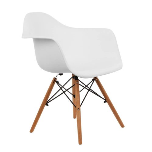 Konyhai / nappali szék, Kohler, fém + fa, fehér műanyag