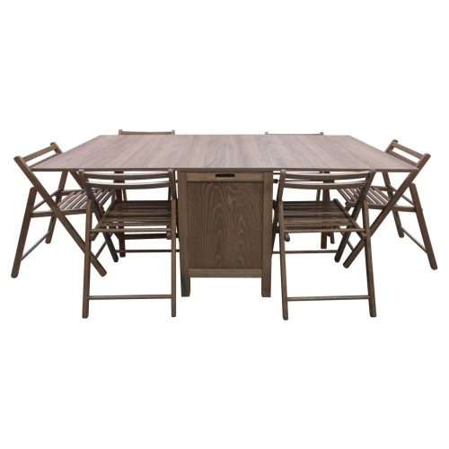 Összecsukható asztal szett 6 székkel, barna, 2C